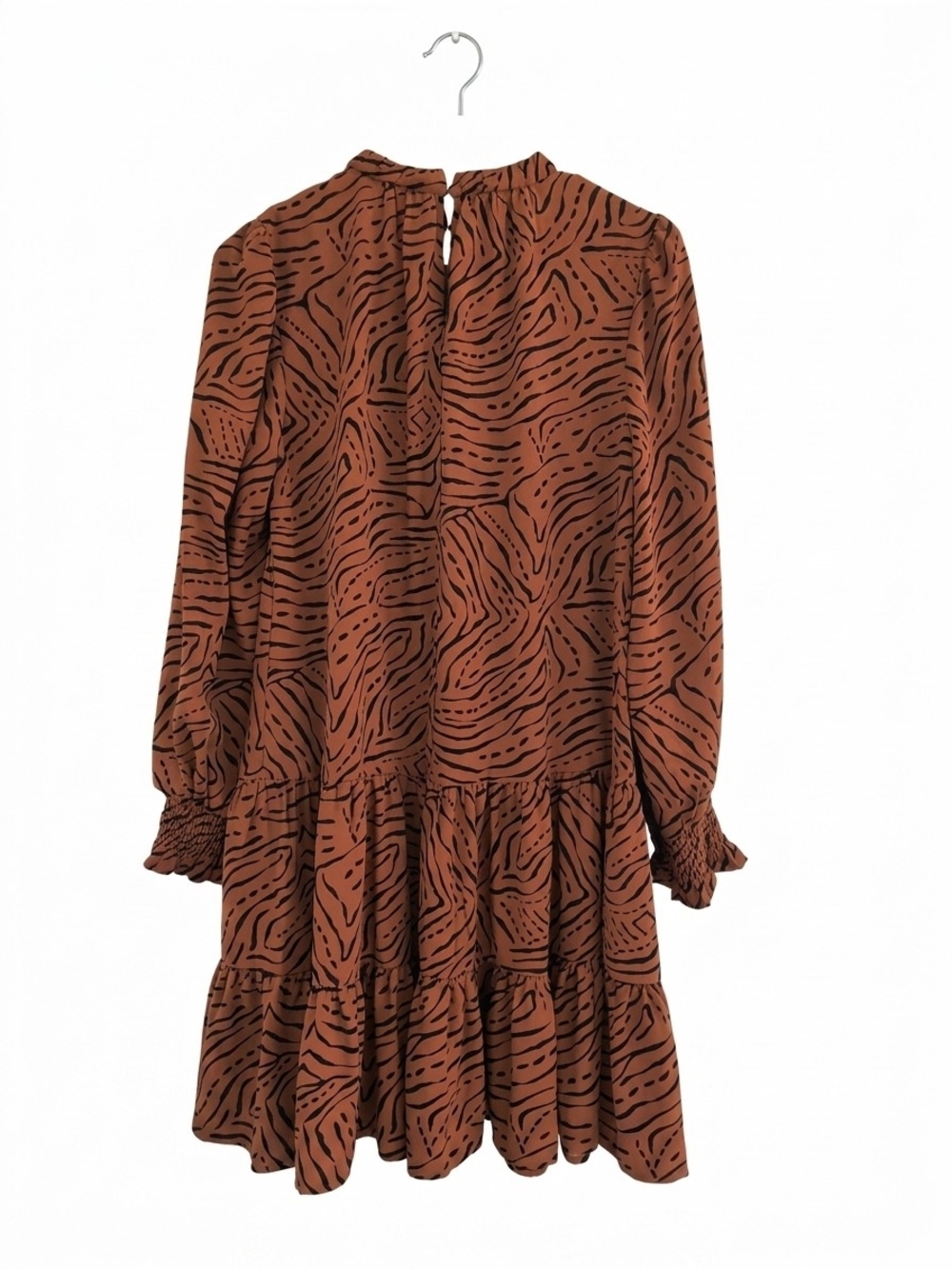 Nine West Rust Patterned Tiered Mini Dress Size S - Picture 3 of 9